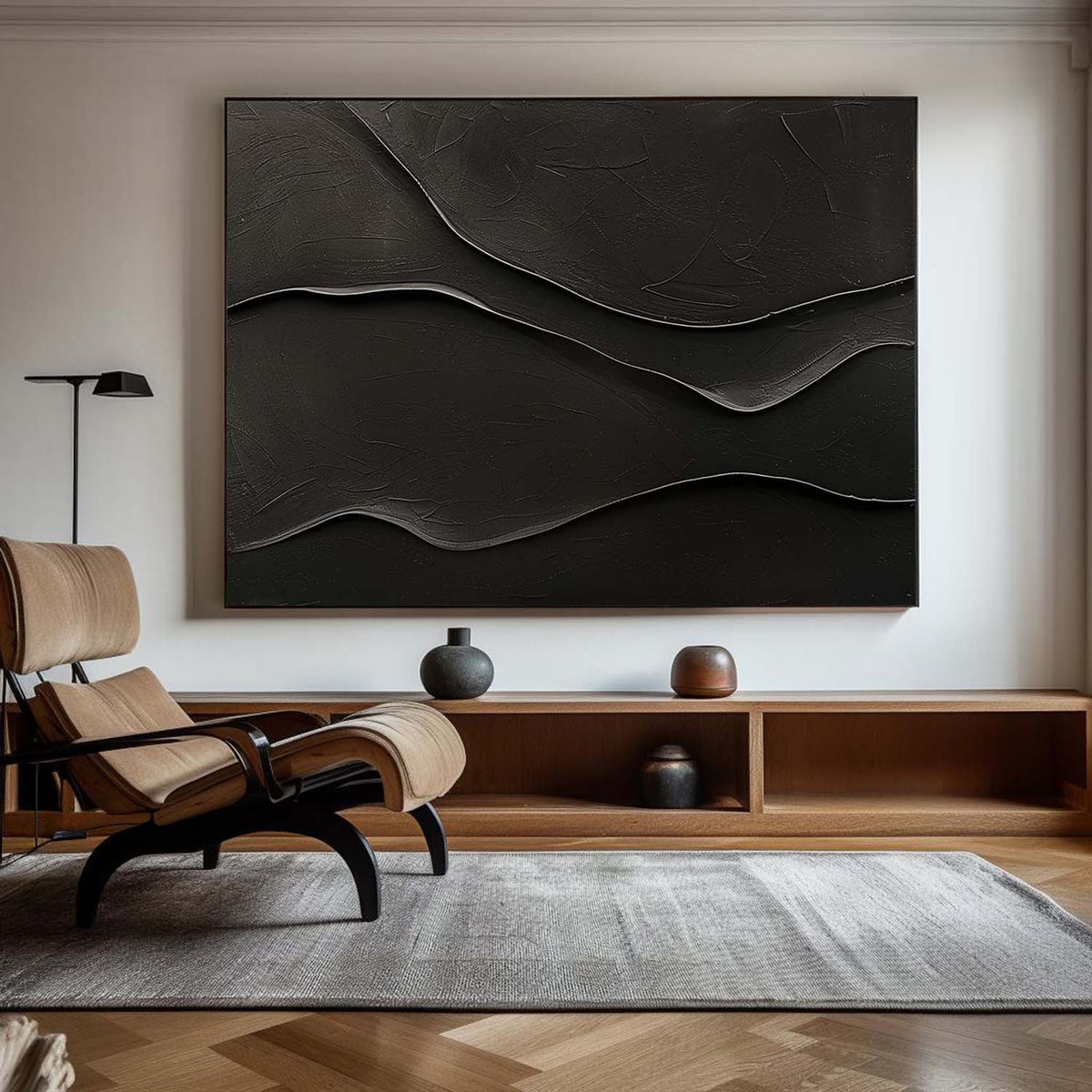 Black Layered Wave Textured Painting