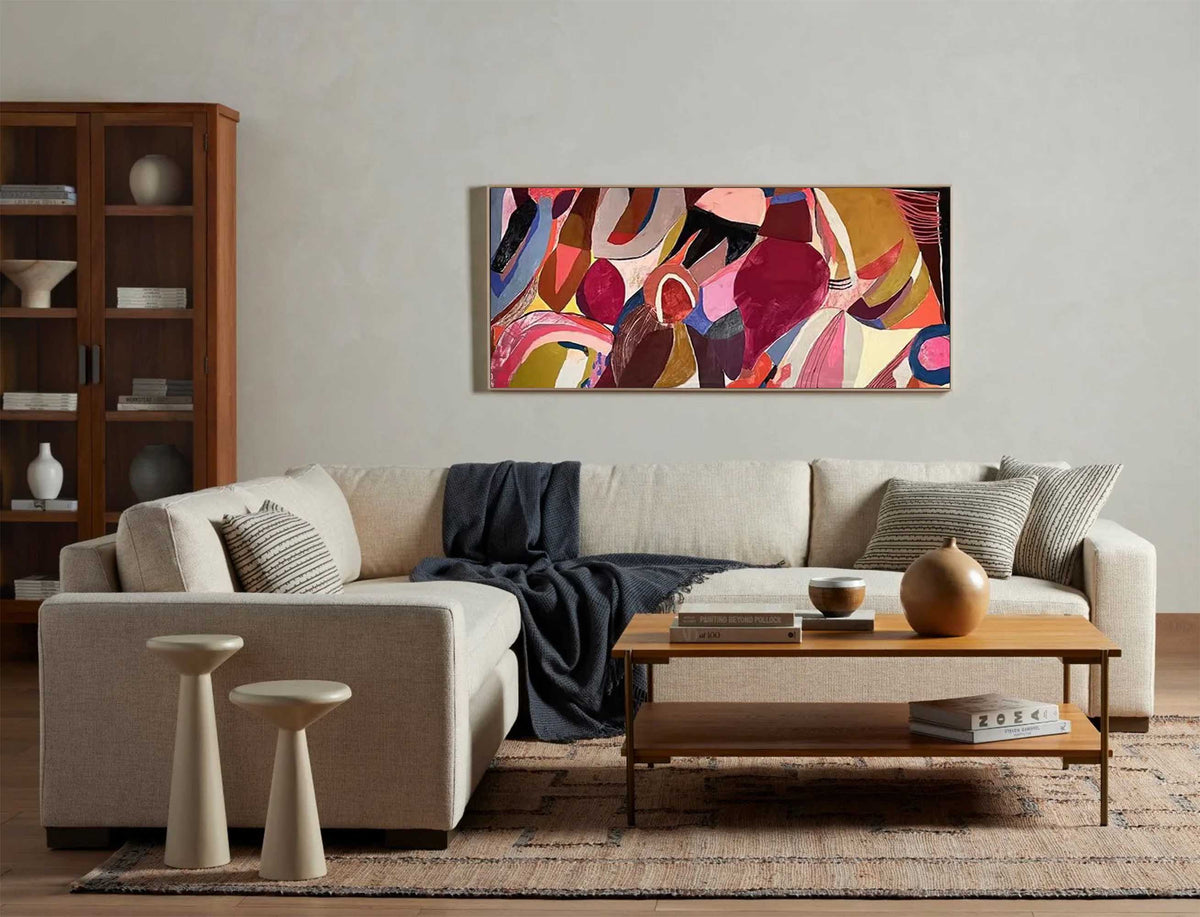 Abstract Expressionist Painting Bold Organic Shapes Pink