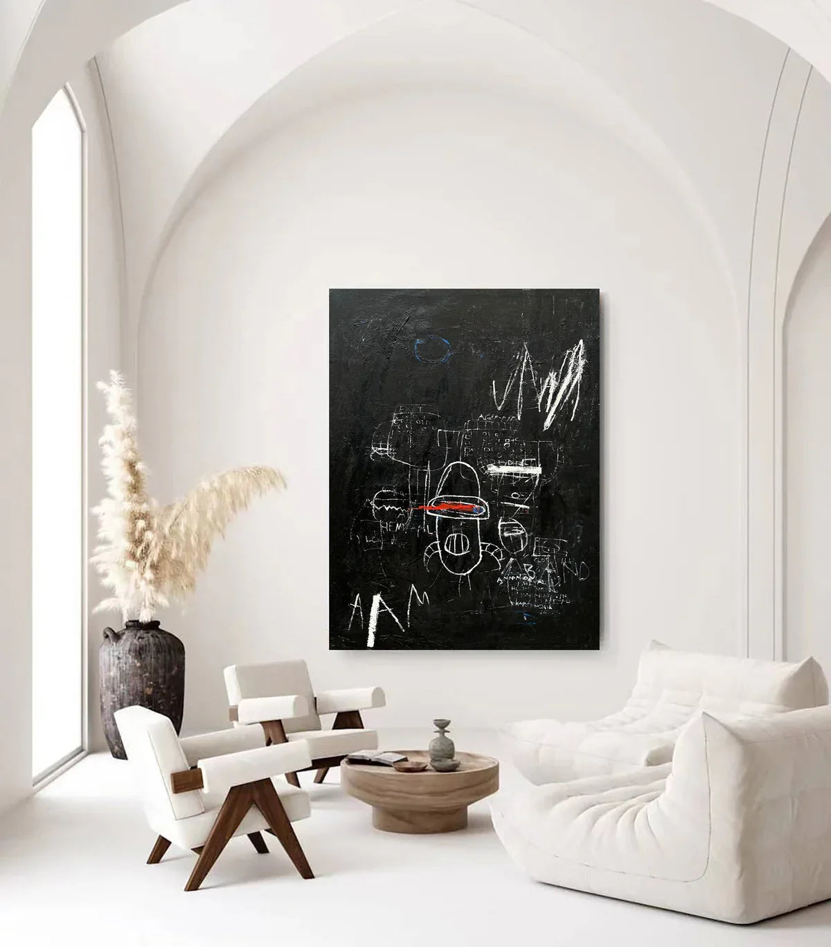 Basquiat Black Background Abstract Text Art Painting
