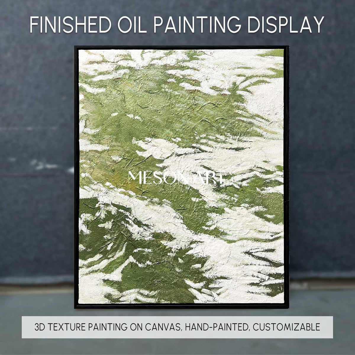 Set of 3 Green And White Triptych Painting