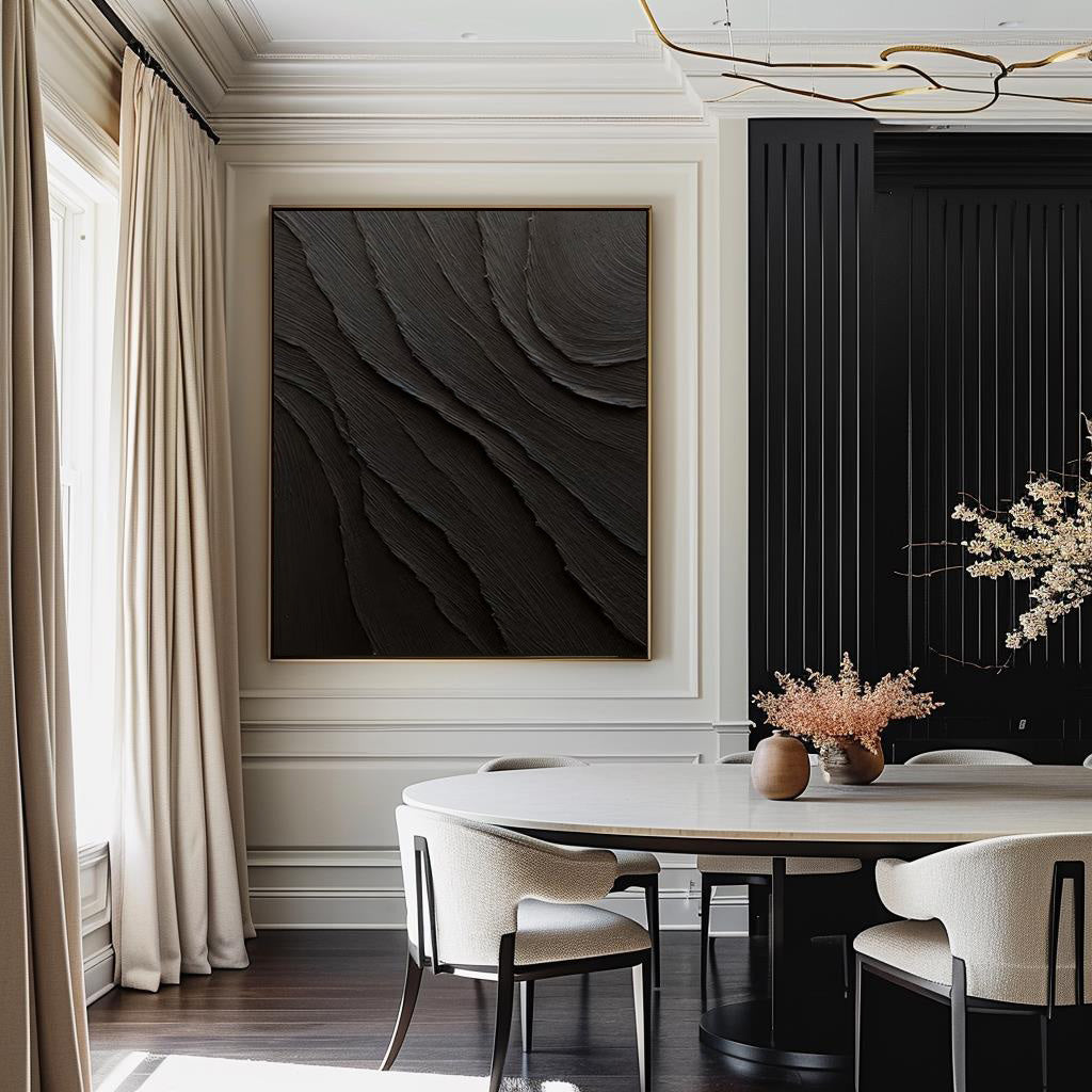 Black Layered Wave Textured Painting