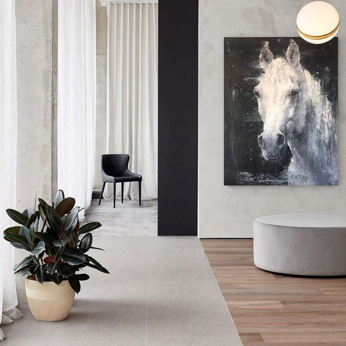 Nocturnal White Horse Portrait Painting