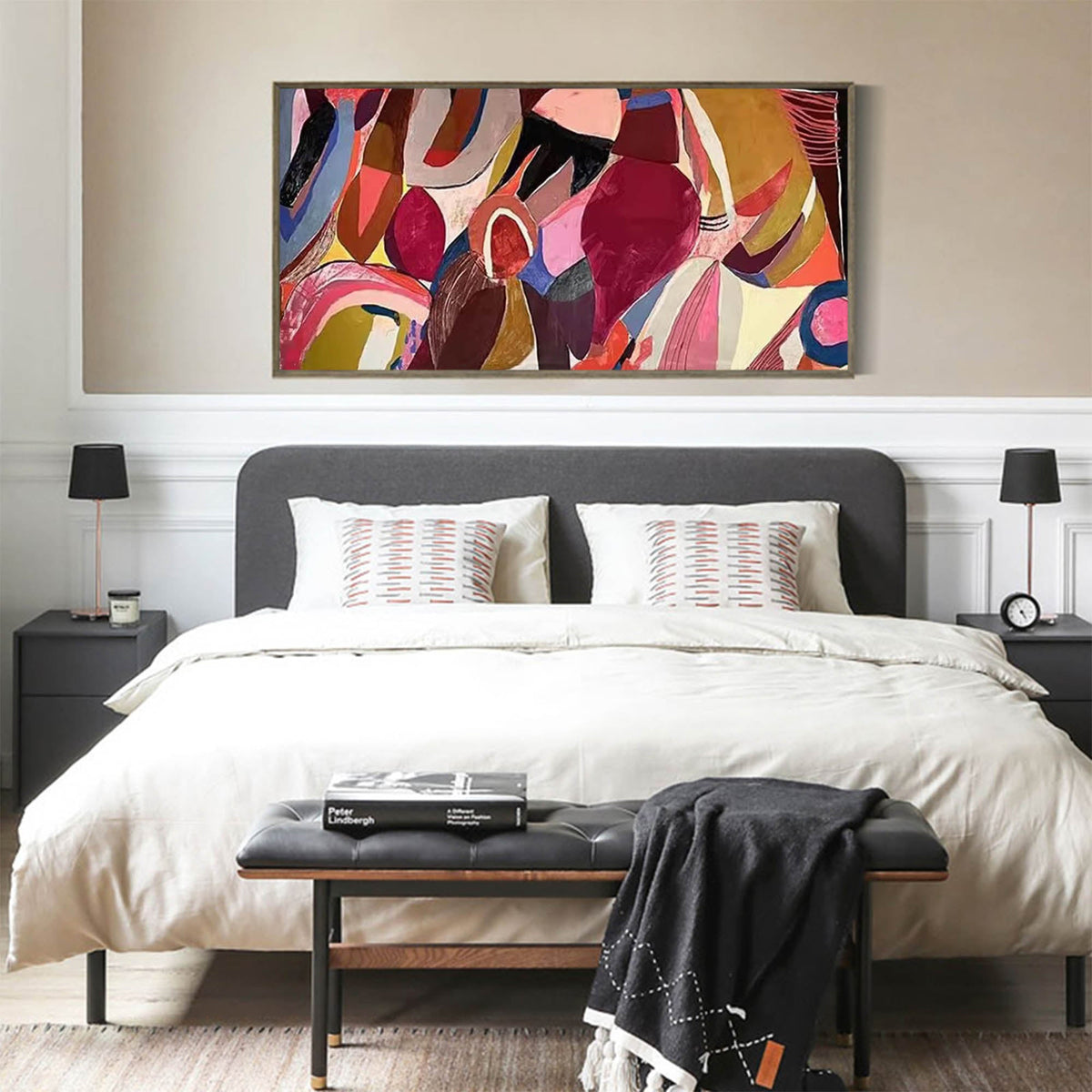 Abstract Expressionist Painting Bold Organic Shapes Pink