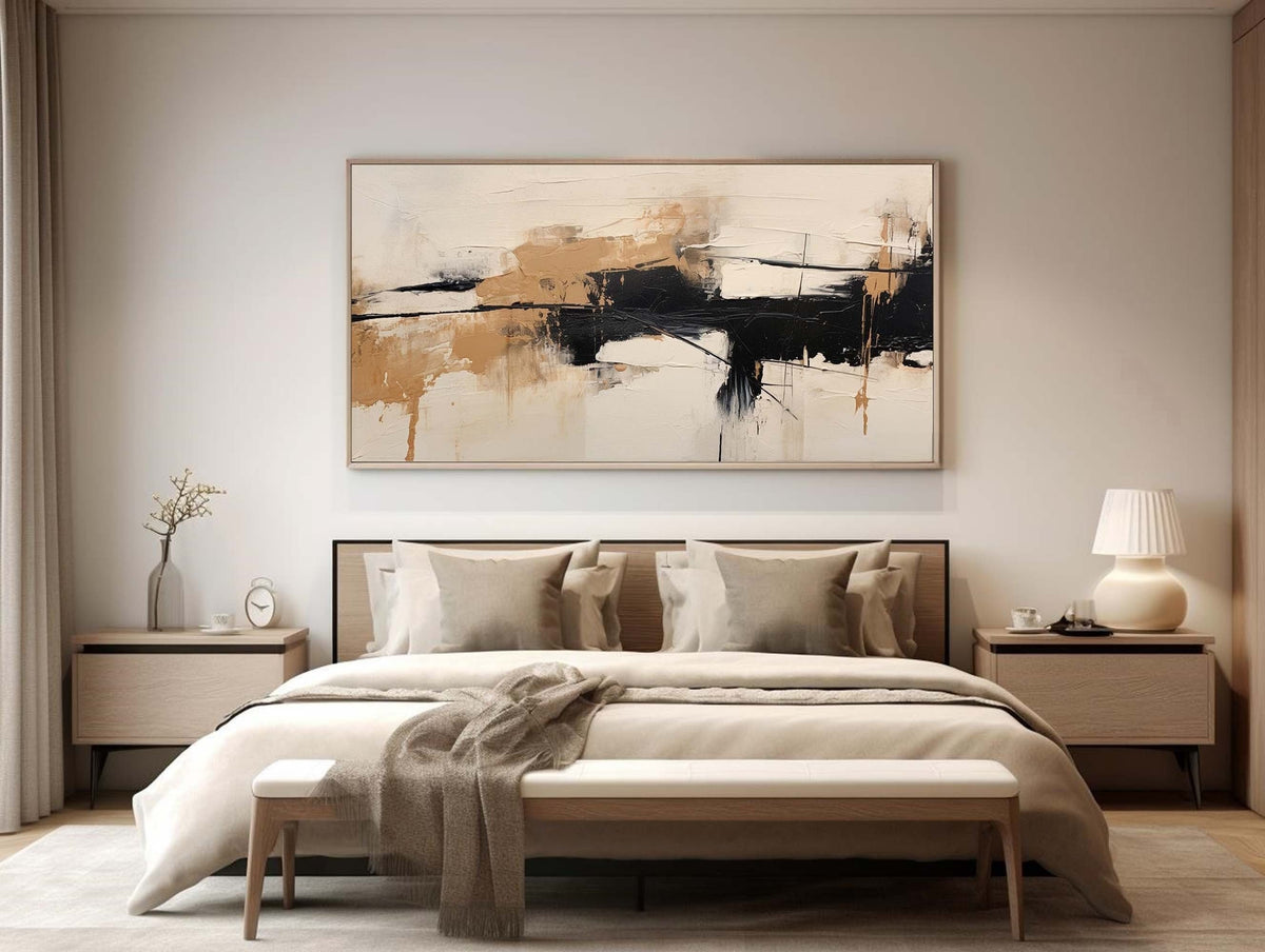 Warm Beige Black Abstract Canvas Wall Art