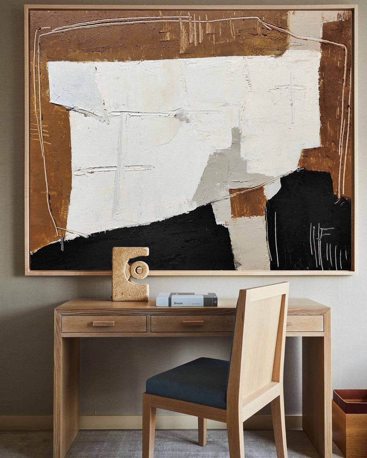 Warm Neutral Geometric Abstract Oil Painting