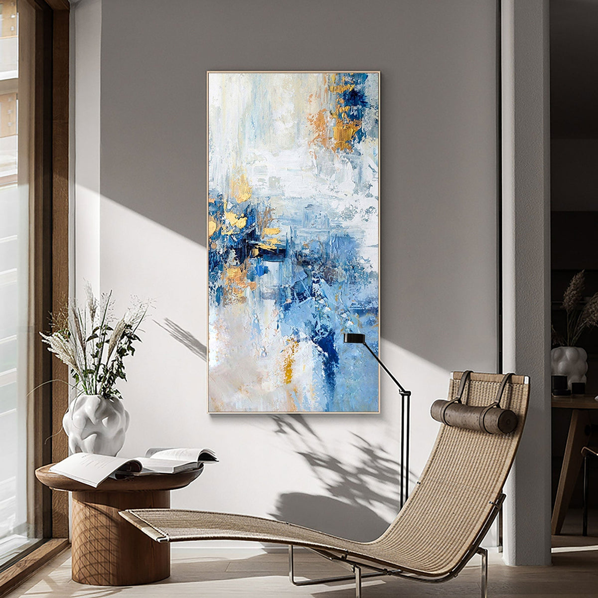 Coastal Gold & Blue Abstract Oil Painting