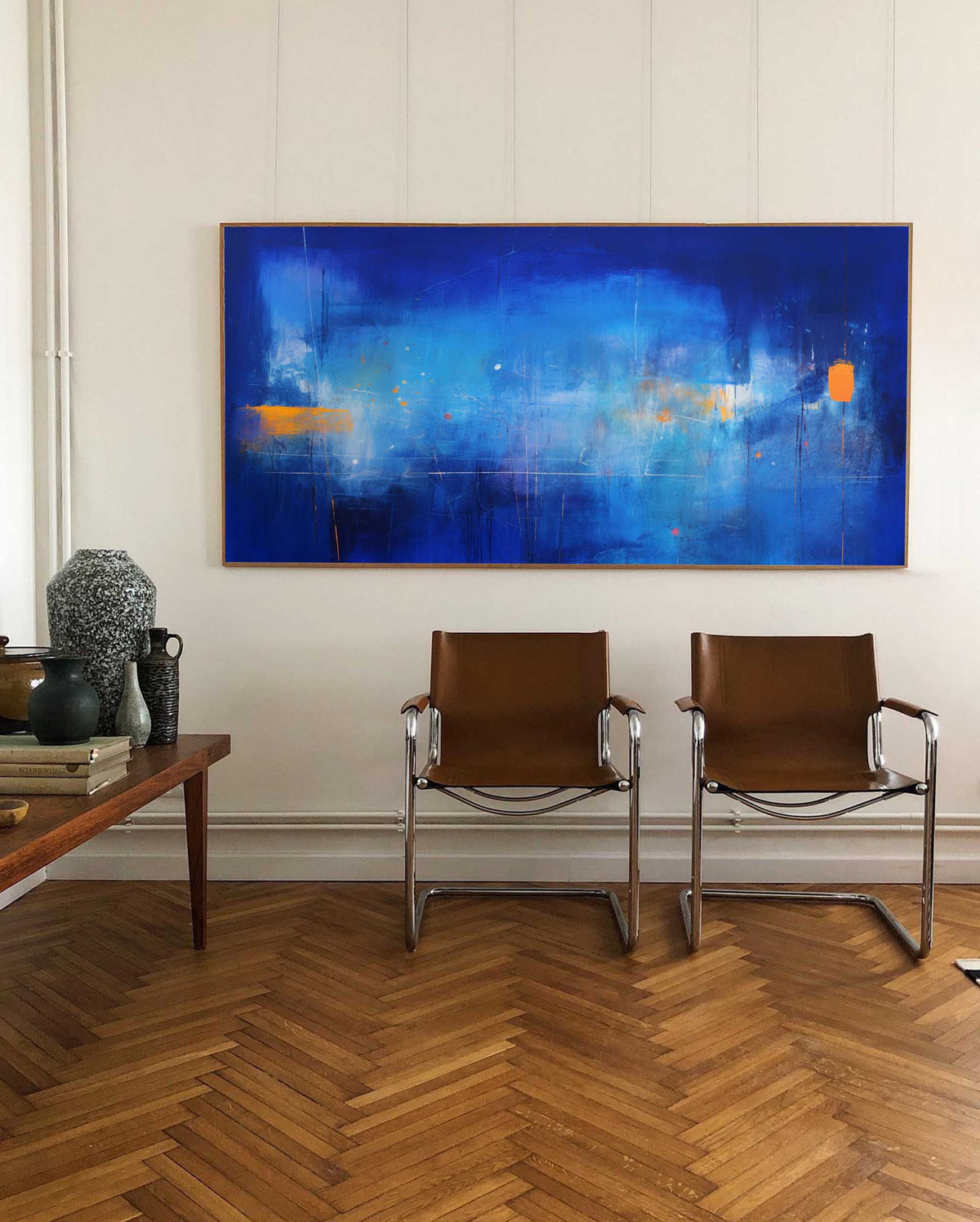 Expressionist Panoramic Blue Orange Wall Art