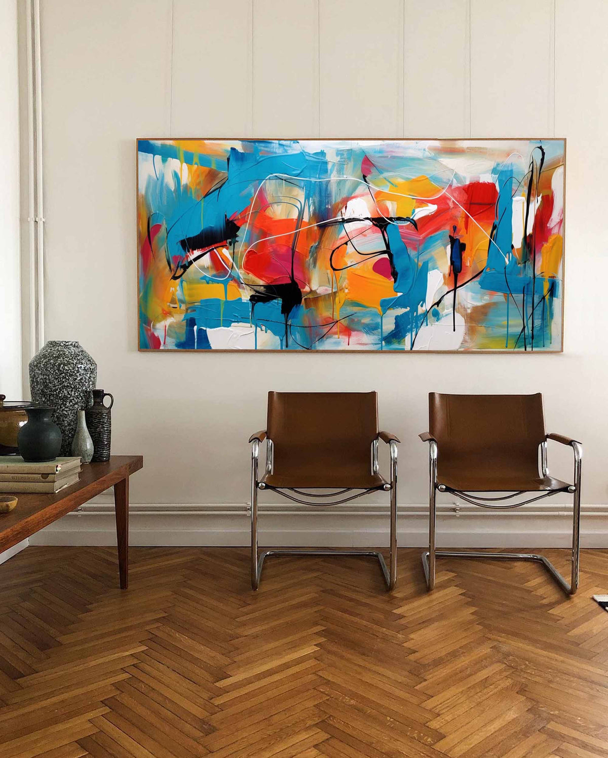 Expressionist Panoramic Blue Orange Painting