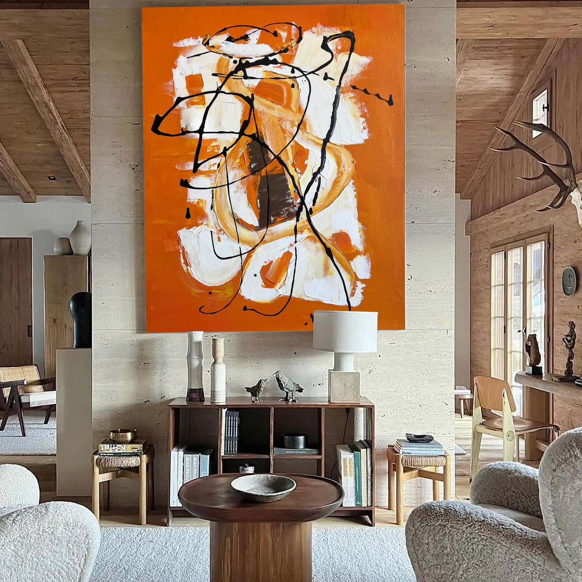 Vibrant Orange Abstract Expressionist Oil Painting