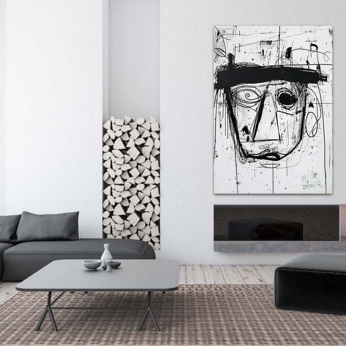 Wall Art Neo Expressionist Abstract Black Portrait