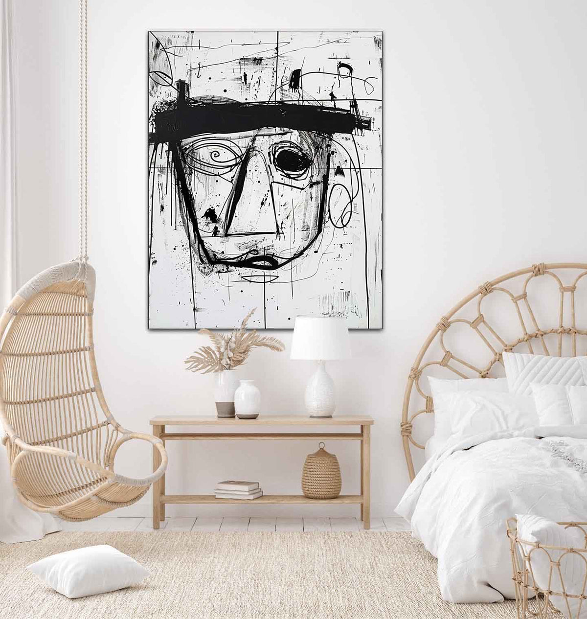 Wall Art Neo Expressionist Abstract Black Portrait