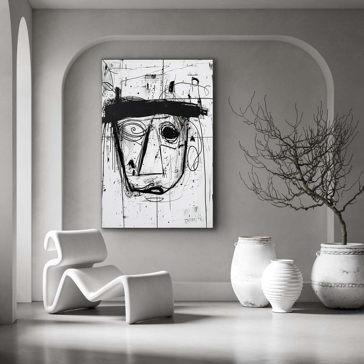 Wall Art Neo Expressionist Abstract Black Portrait