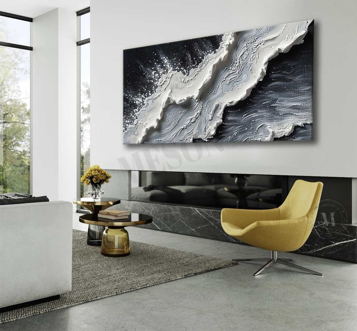 Wall Art Impressionist 3D Ocean Wave Black