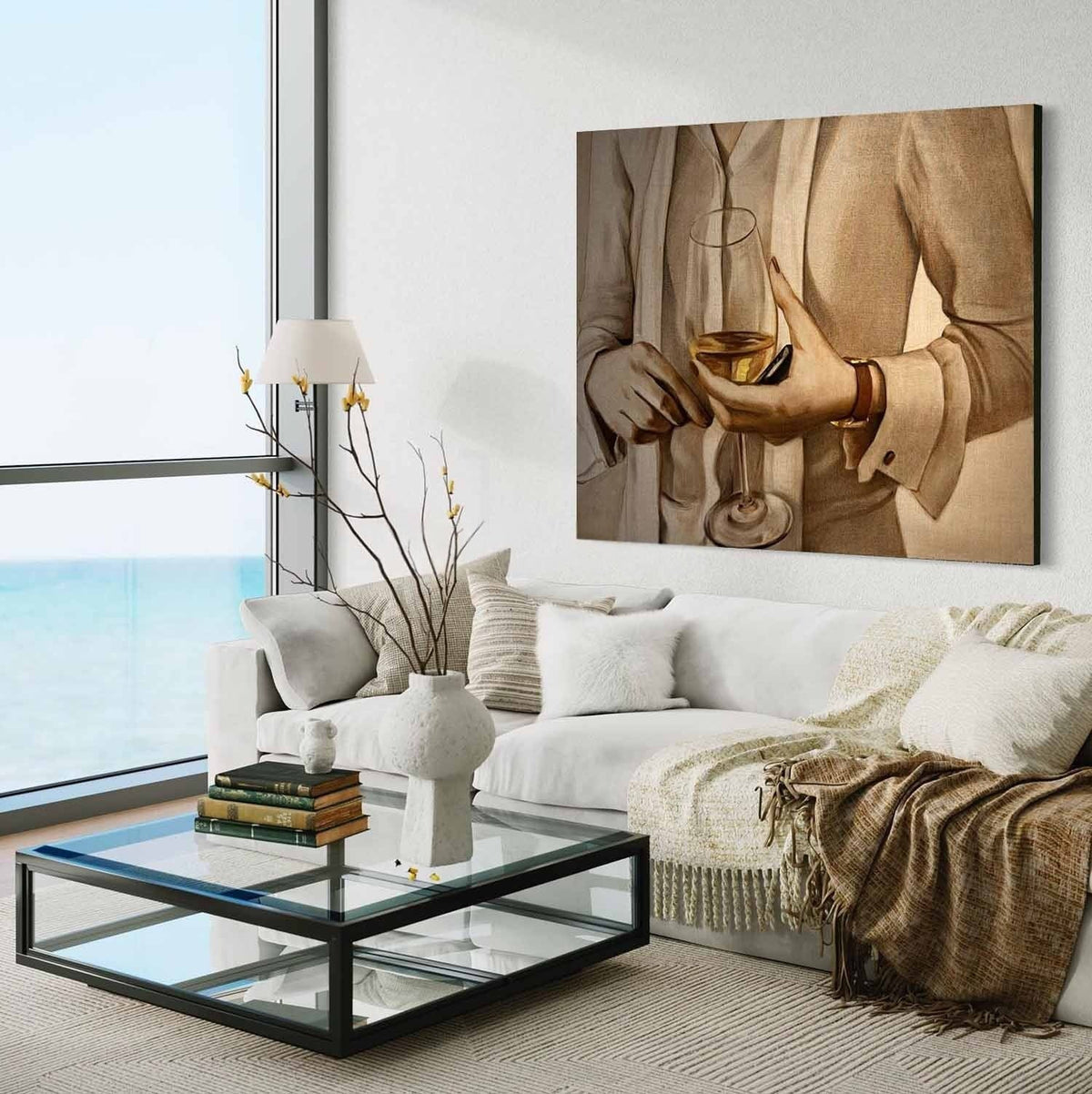 Wall Art Rectangle Realistic Art Wine Glass Gentleman