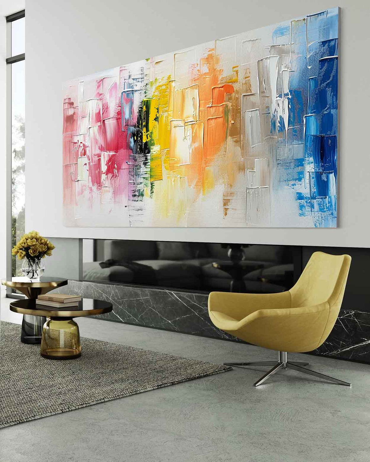 Vibrant Color Block Abstract Oil Painting