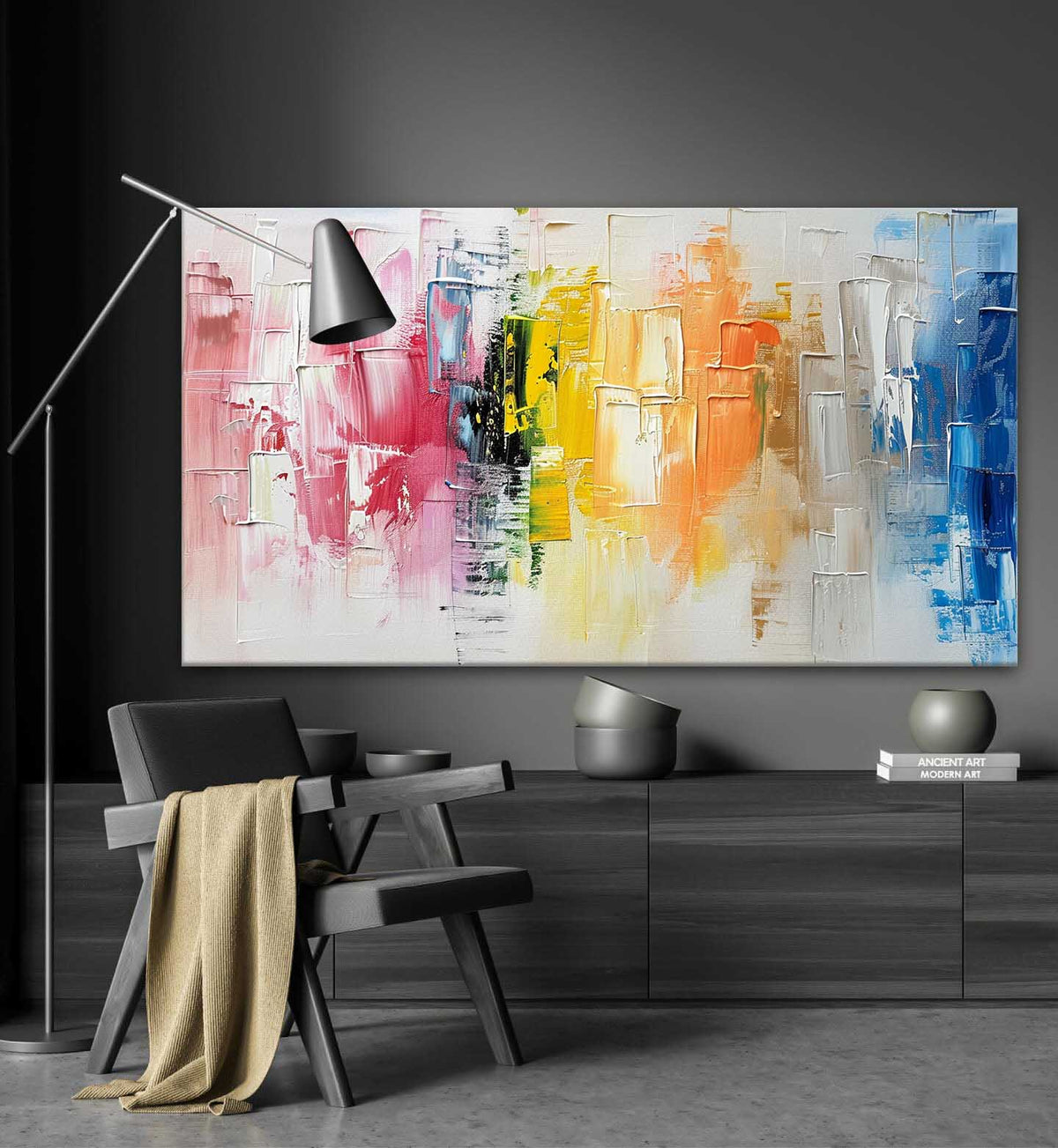 Vibrant Color Block Abstract Oil Painting