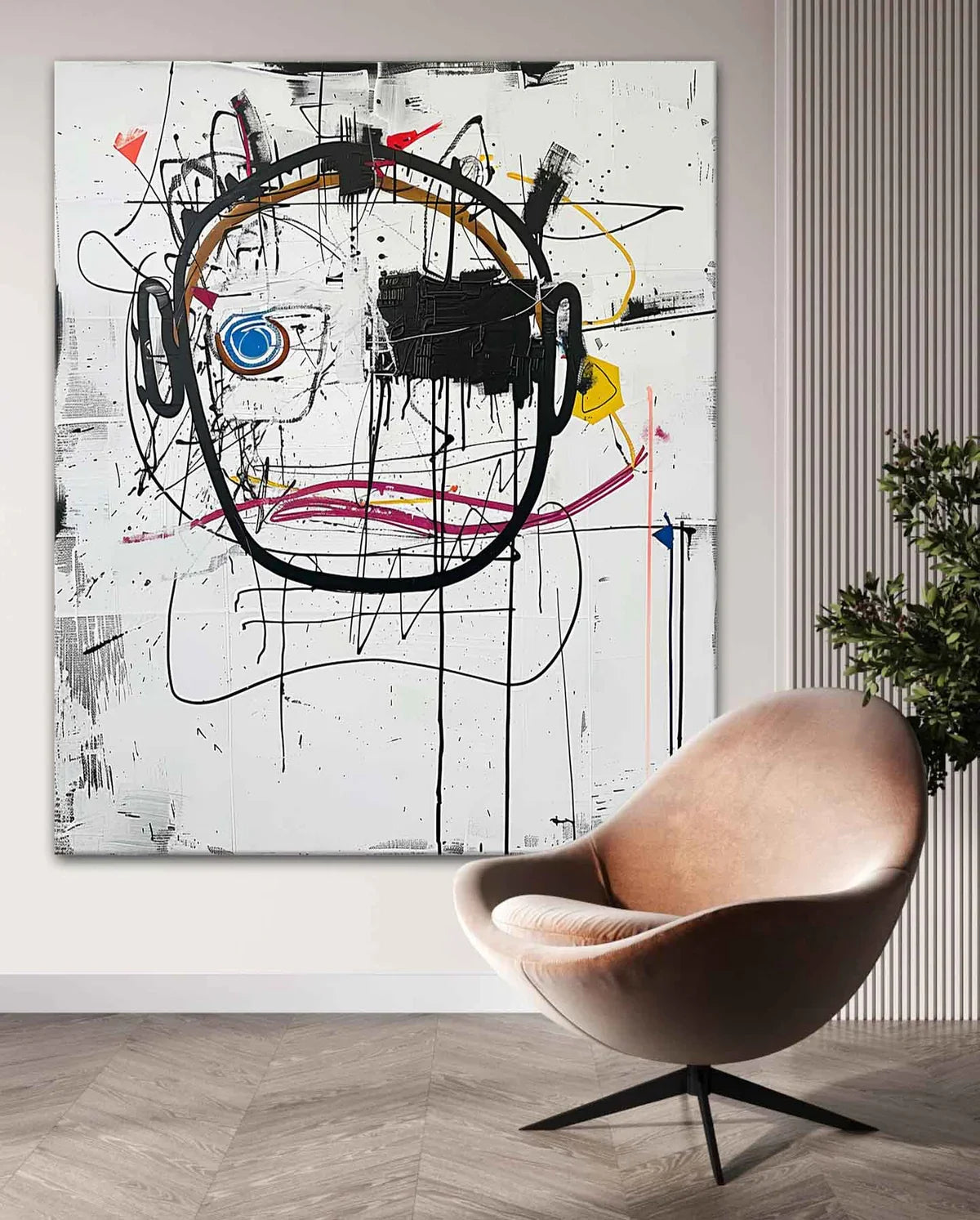 Expressive Graffiti Portrait Oil Painting Bold Line
