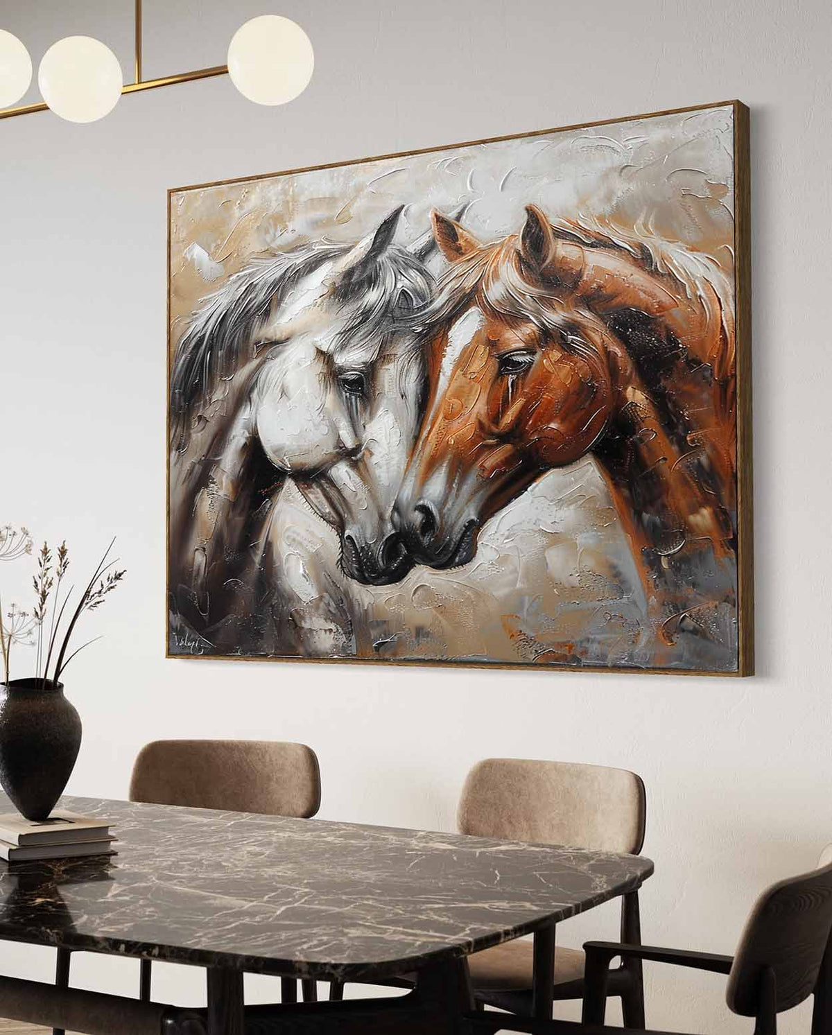 Wall Art Nuzzling Horse Warm Soft Neutral