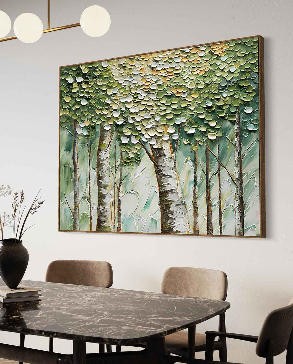 Wall Art Impressionist Lush Birch Forest Green