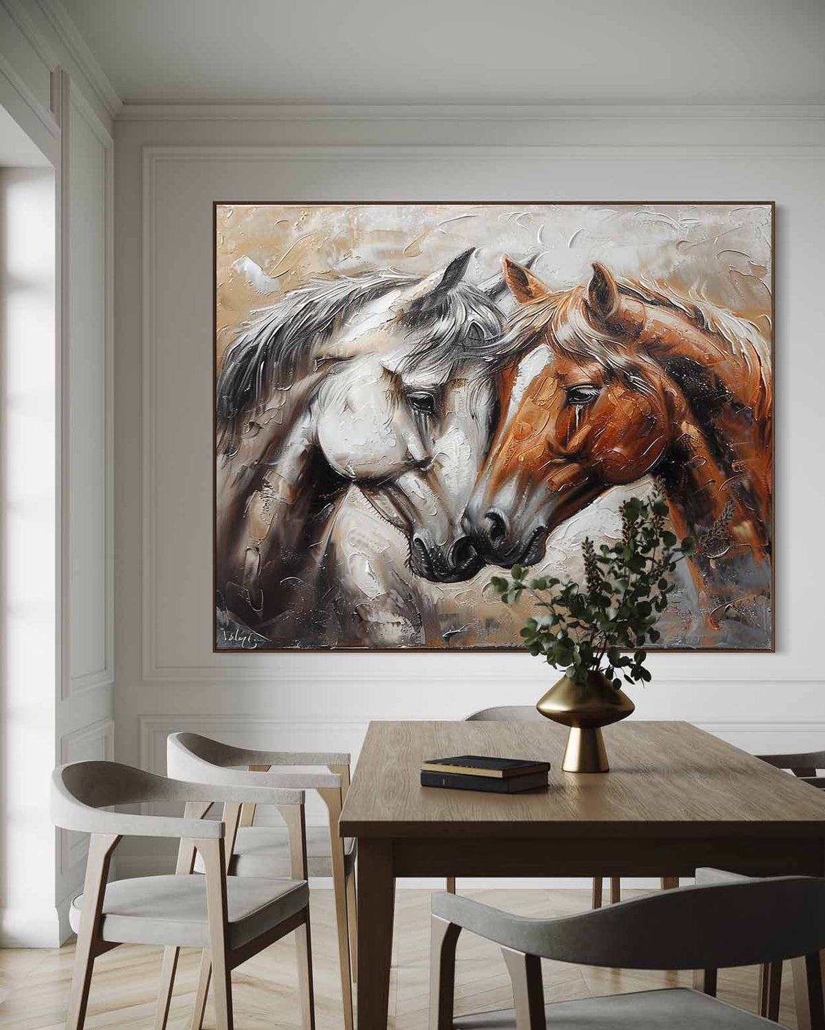 Wall Art Nuzzling Horse Warm Soft Neutral