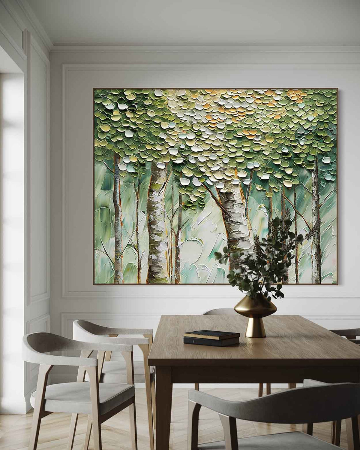 Wall Art Impressionist Lush Birch Forest Green
