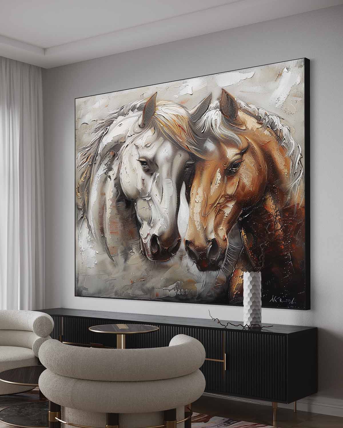 Wall Art Palette Knife Two Horses