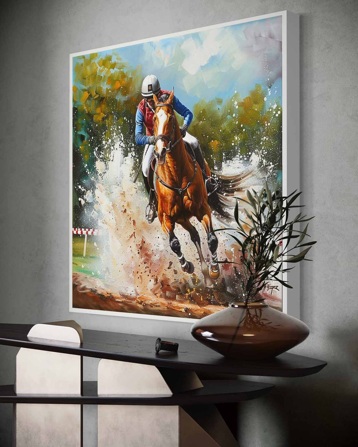 Equestrian Cross-Country 3D Impasto Painting