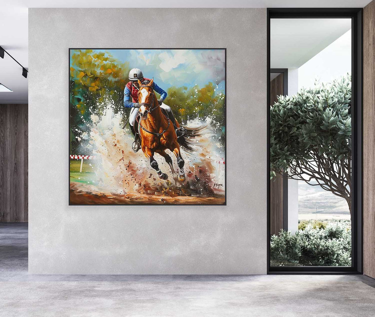Equestrian Cross-Country 3D Impasto Painting