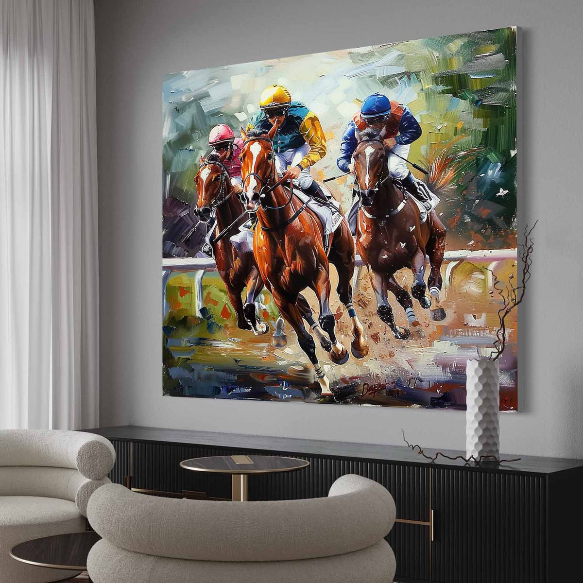 Wall Art Impressionist Dynamic Horse Racing Jockey