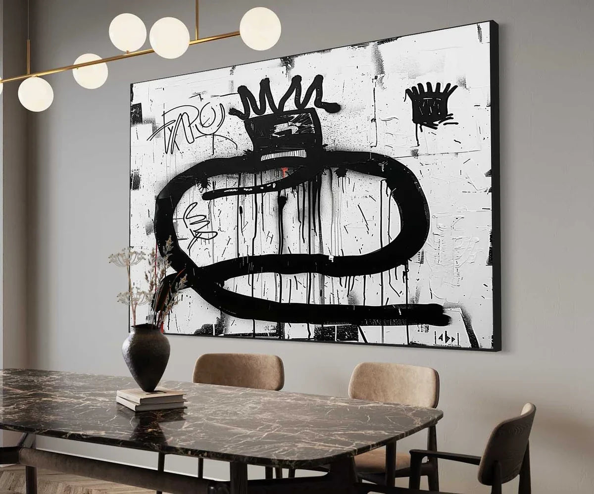 Tactile Neo-Expressionist Oil Painting Bold Black Drips