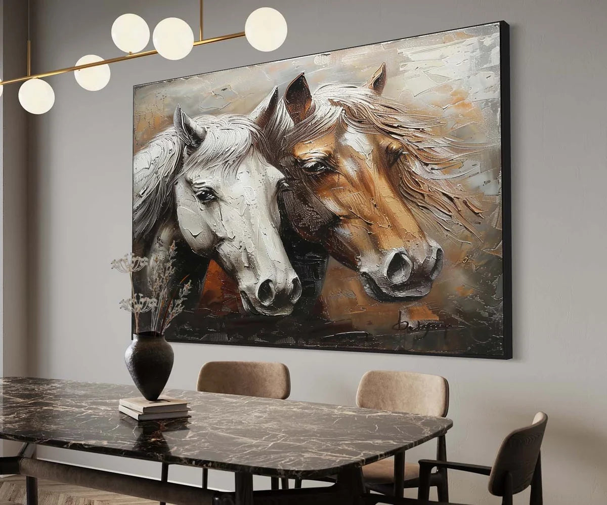 Textured Horse Portrait Oil Painting Neutral Elegant