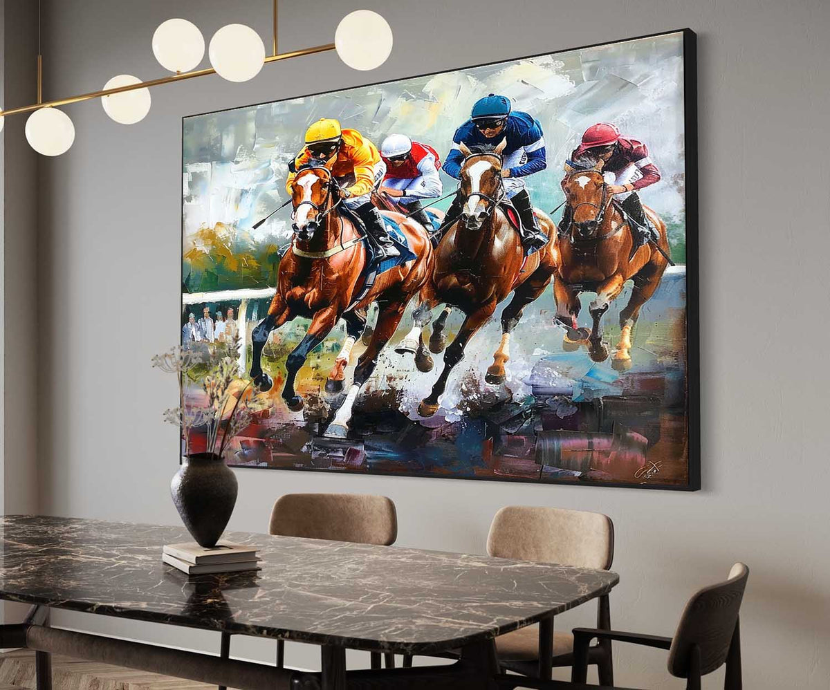 Dynamic Horse Racing Scene Painting