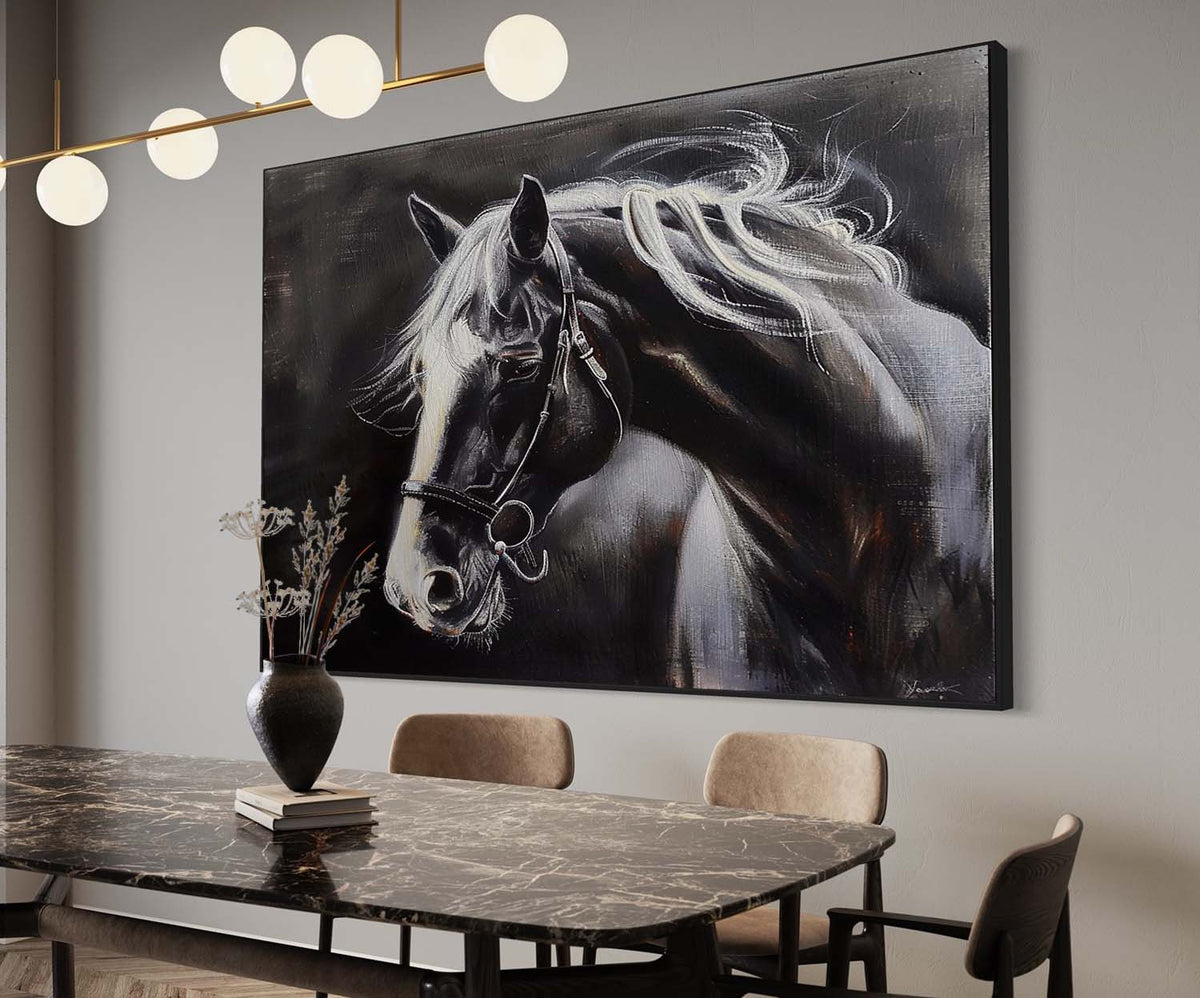 Moody Horse Portrait Oil Painting Monochrome