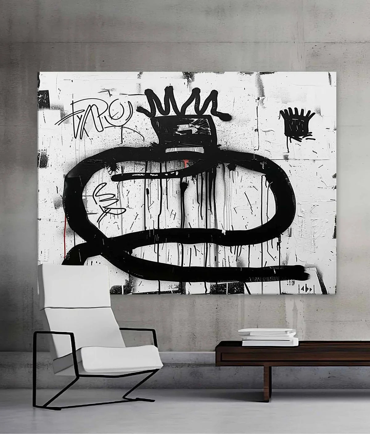 Tactile Neo-Expressionist Oil Painting Bold Black Drips