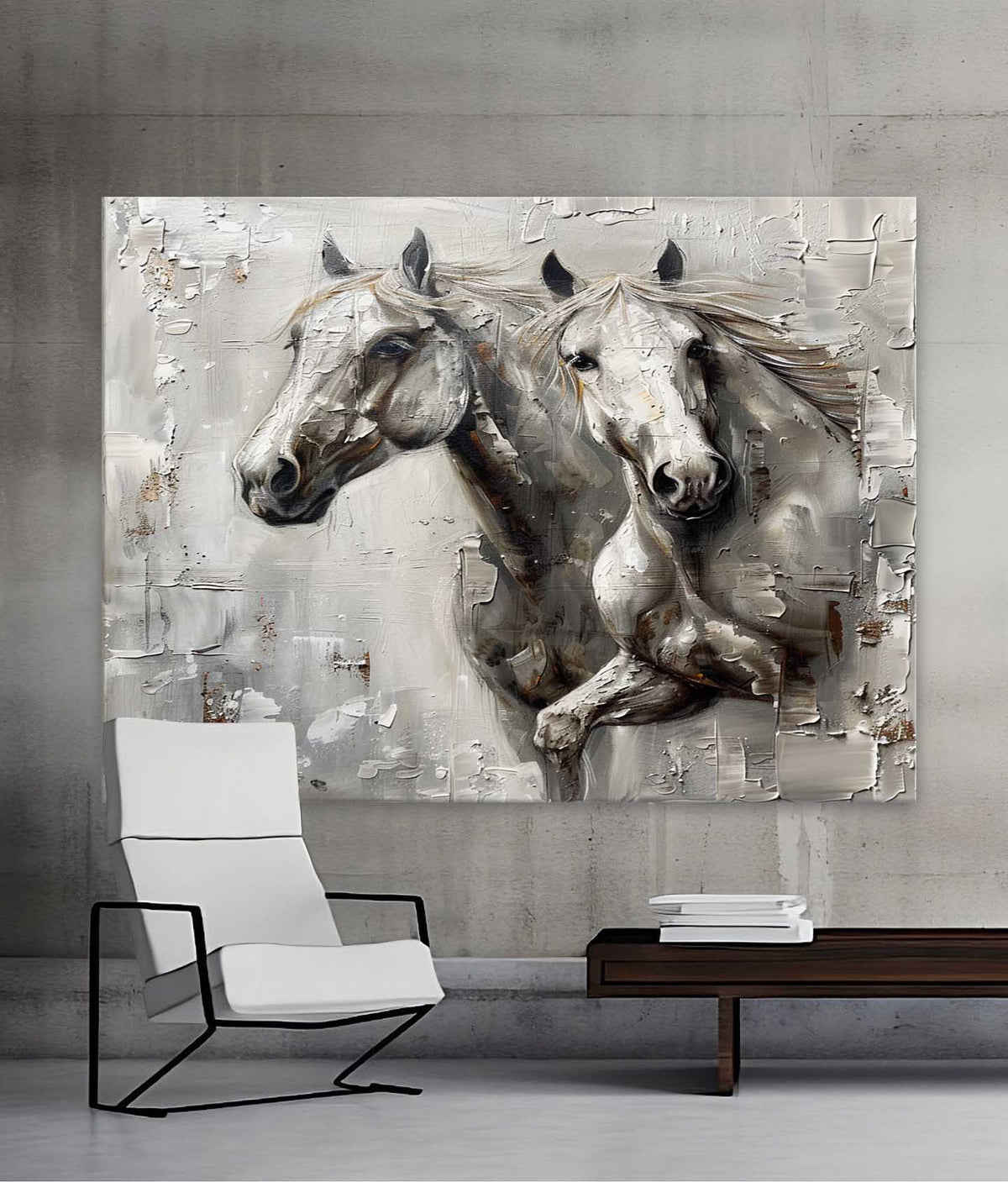 Textured Dual Horse Portrait Oil Painting Depth