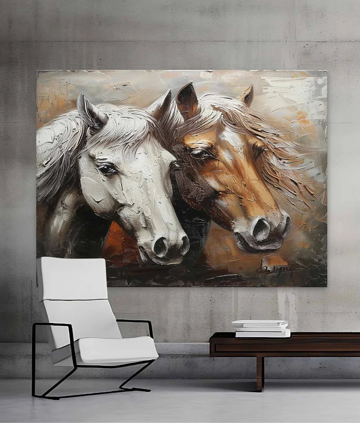 Textured Horse Portrait Oil Painting Neutral Elegant