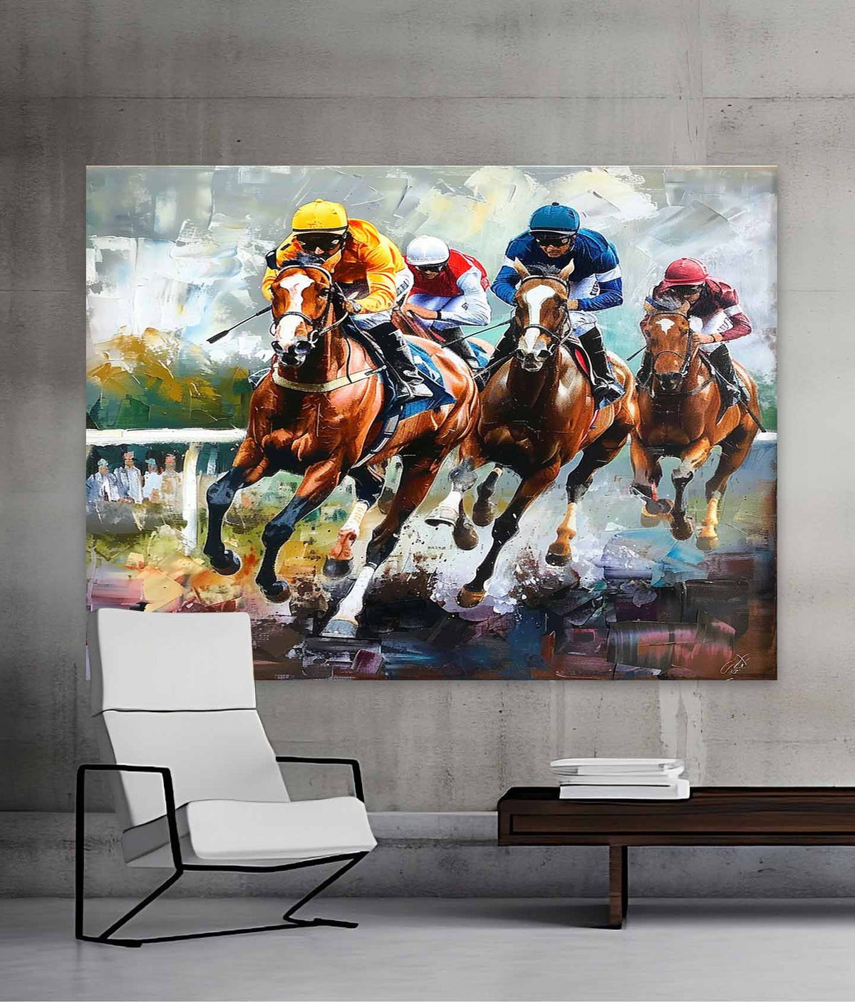Dynamic Horse Racing Scene Painting