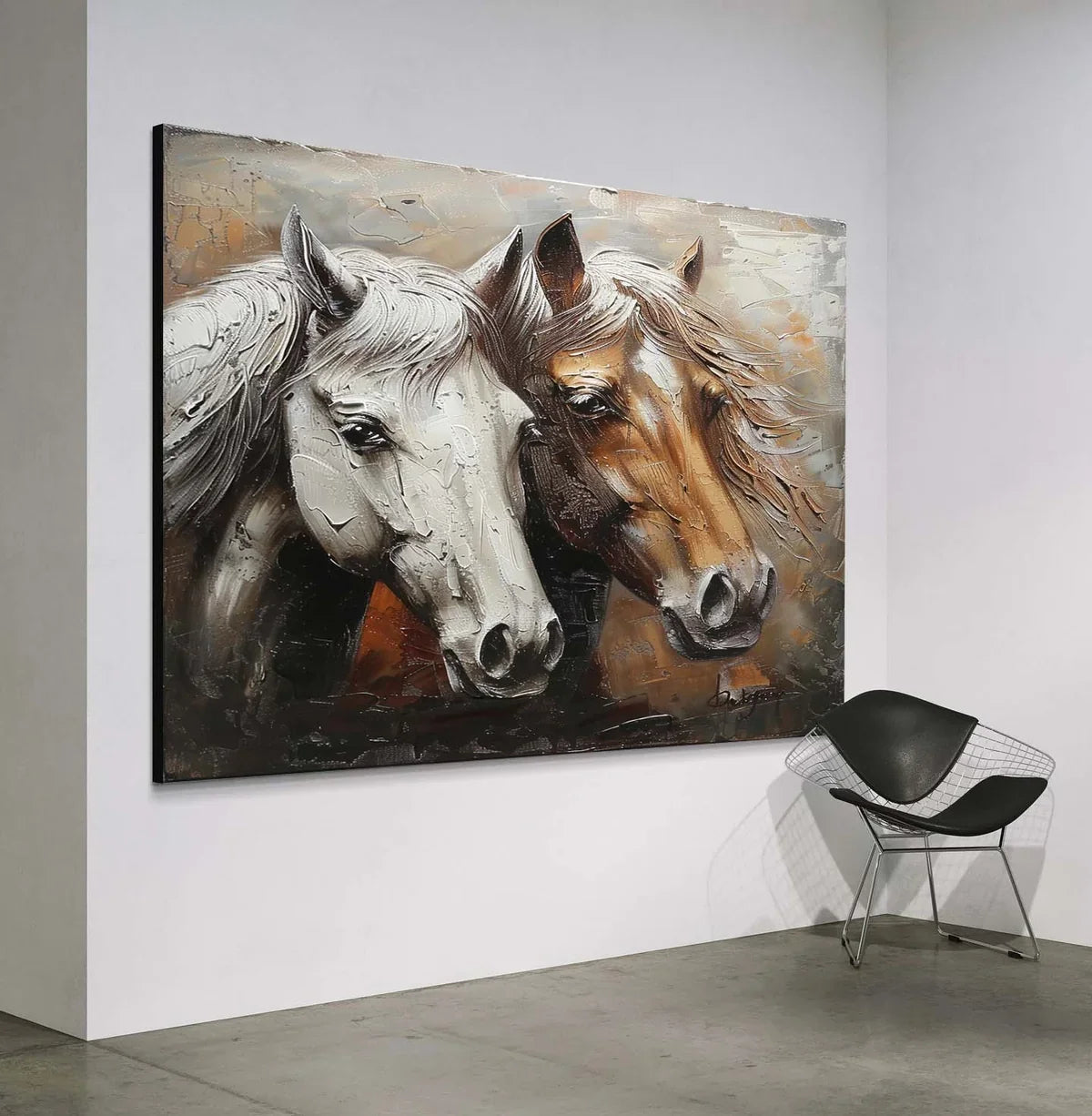 Textured Horse Portrait Oil Painting Neutral Elegant