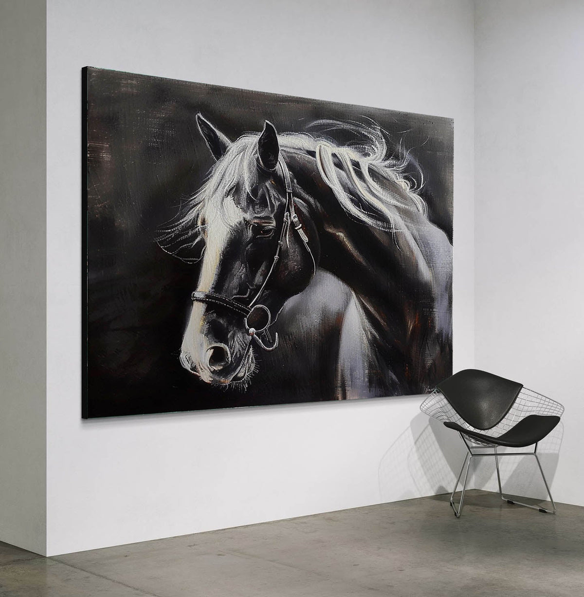 Moody Horse Portrait Oil Painting Monochrome