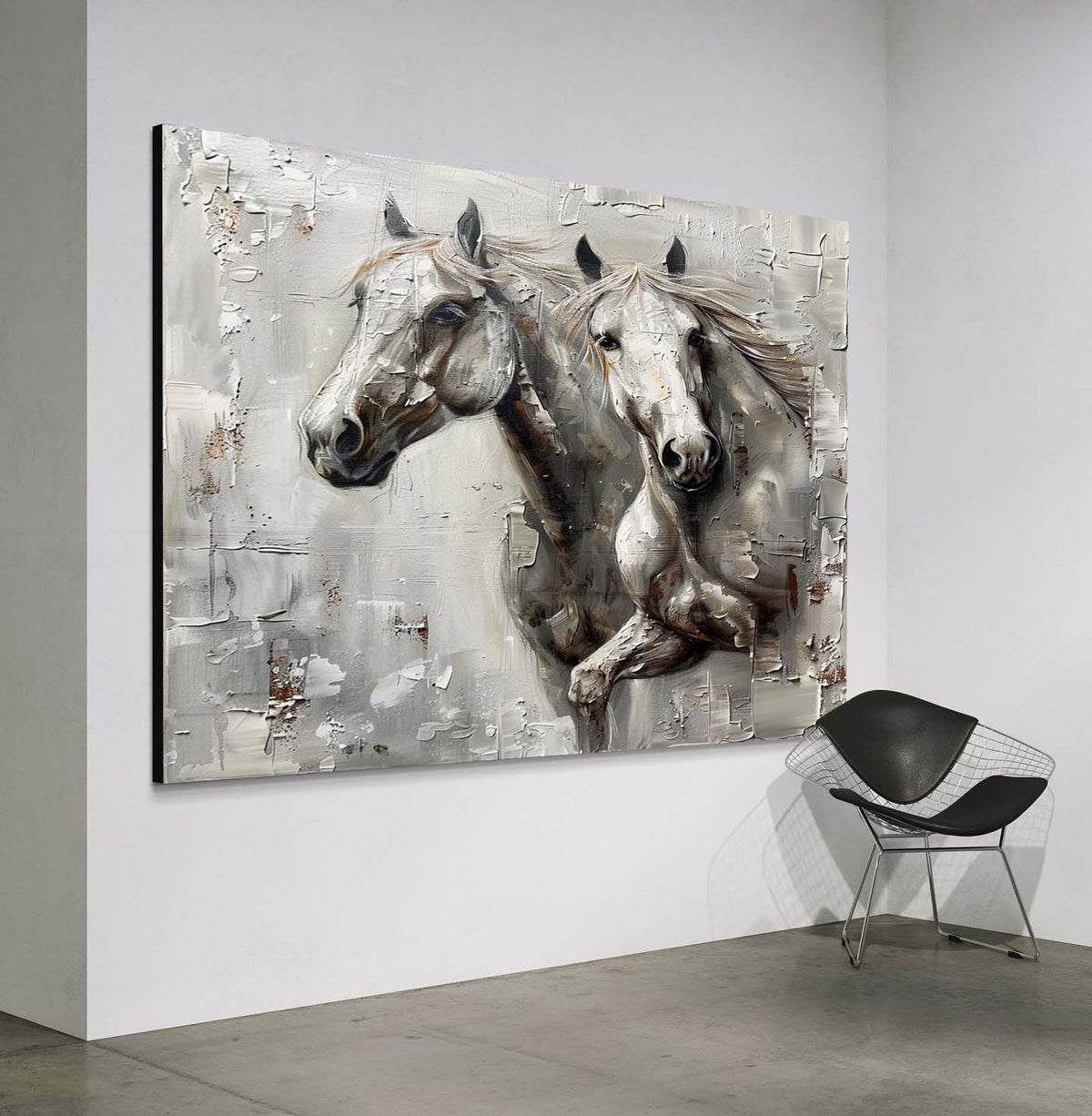 Textured Dual Horse Portrait Oil Painting Depth