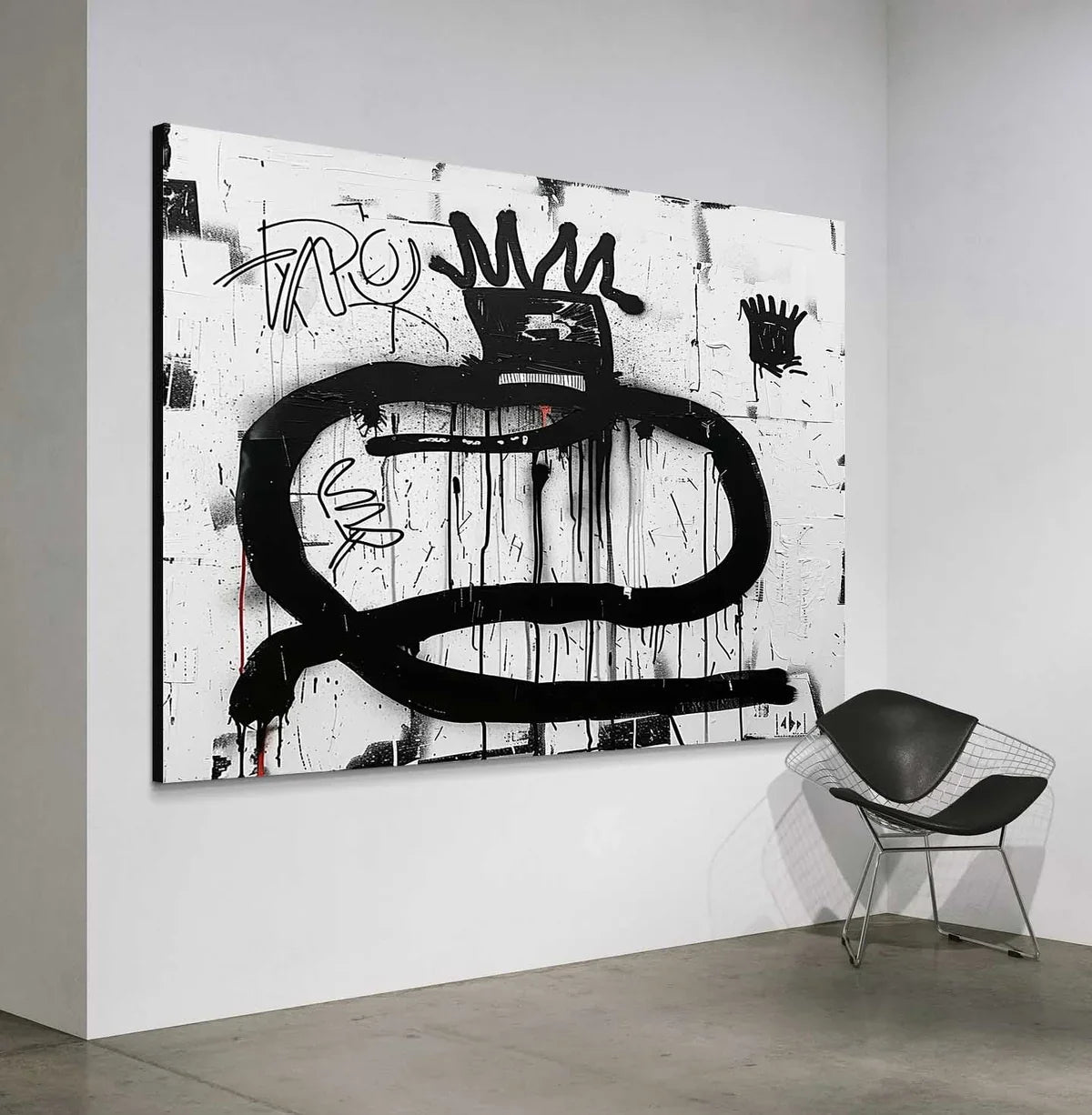 Tactile Neo-Expressionist Oil Painting Bold Black Drips