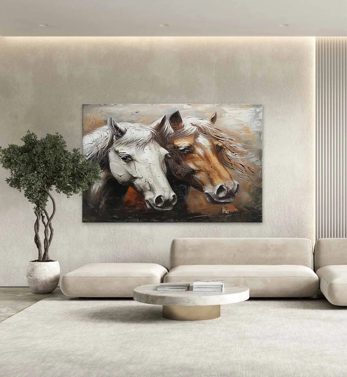 Textured Horse Portrait Oil Painting Neutral Elegant