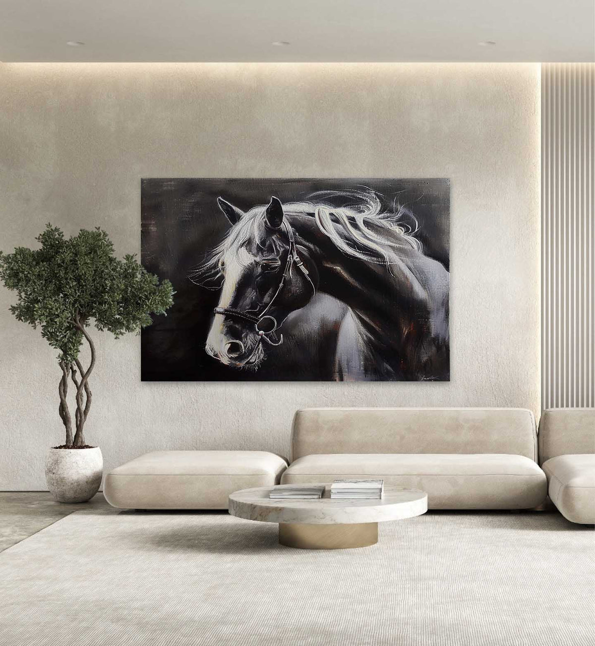 Moody Horse Portrait Oil Painting Monochrome