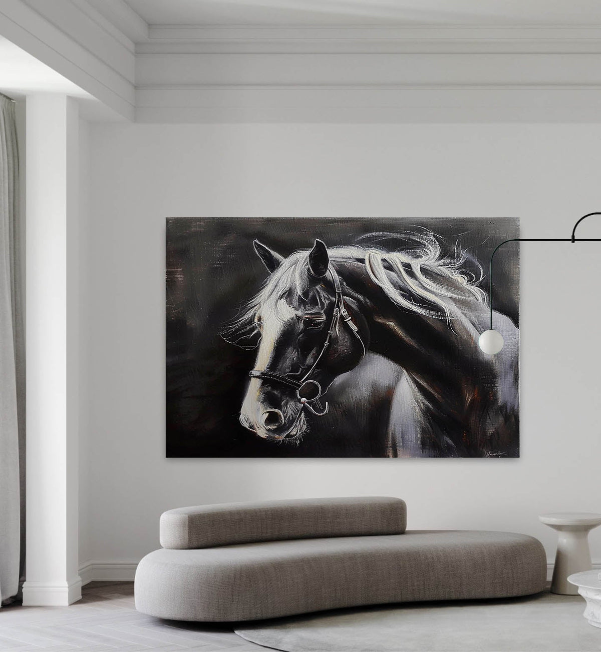 Moody Horse Portrait Oil Painting Monochrome