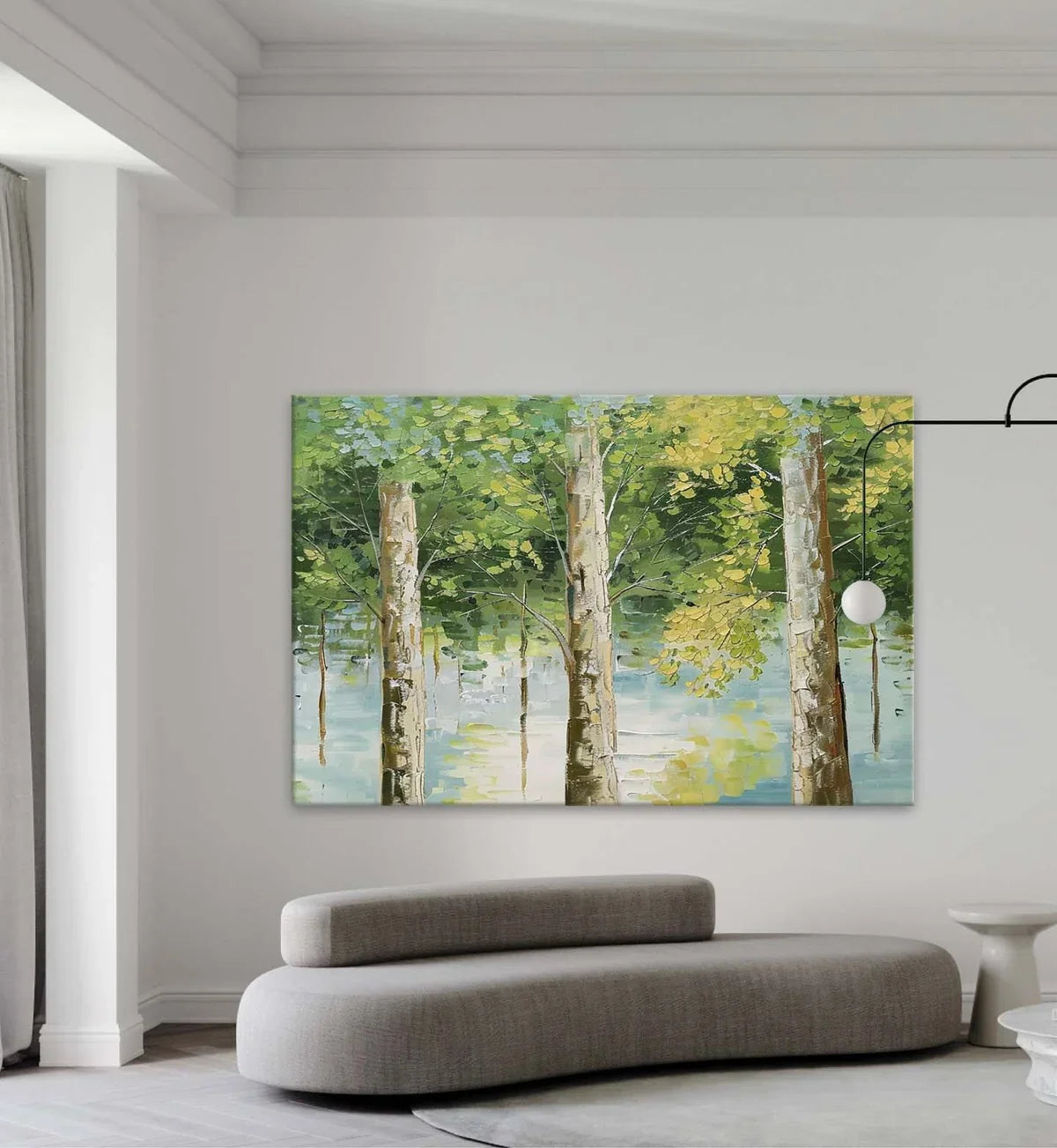Tactile Forest Landscape Oil Painting Tree Reflections
