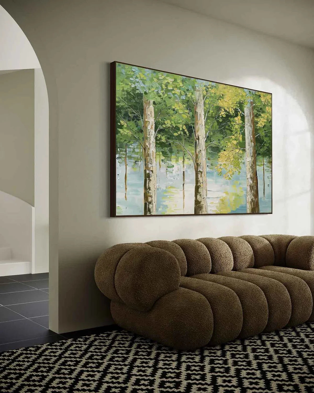 Tactile Forest Landscape Oil Painting Tree Reflections