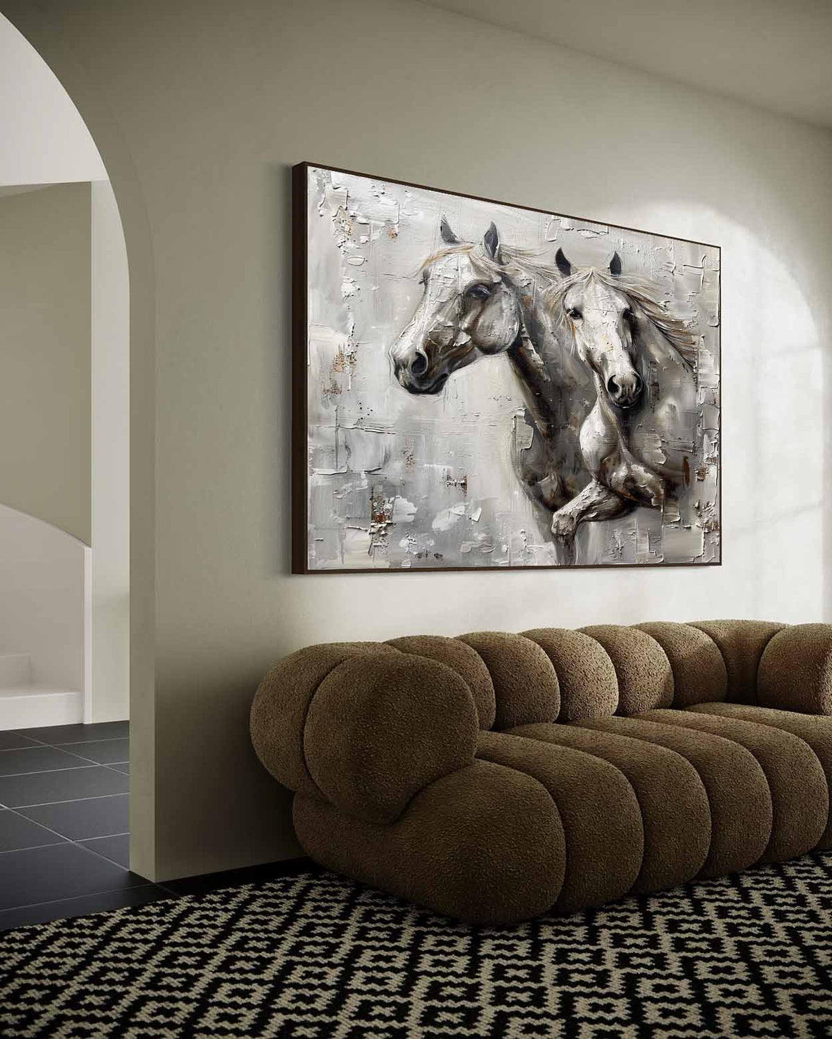 Textured Dual Horse Portrait Oil Painting Depth