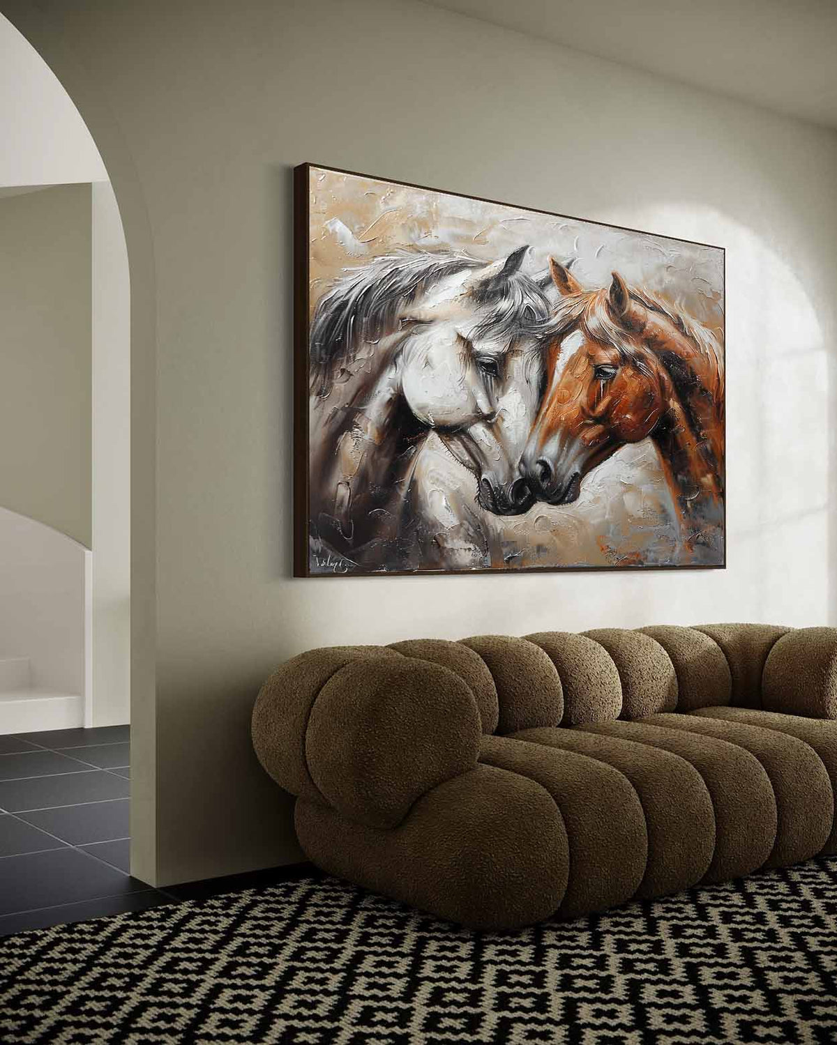 Wall Art Nuzzling Horse Warm Soft Neutral