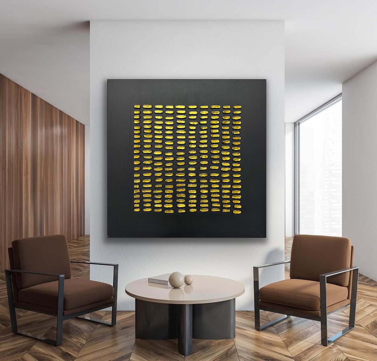 Wall Art Gold Dotted Modern Geometric Abstract Metallic