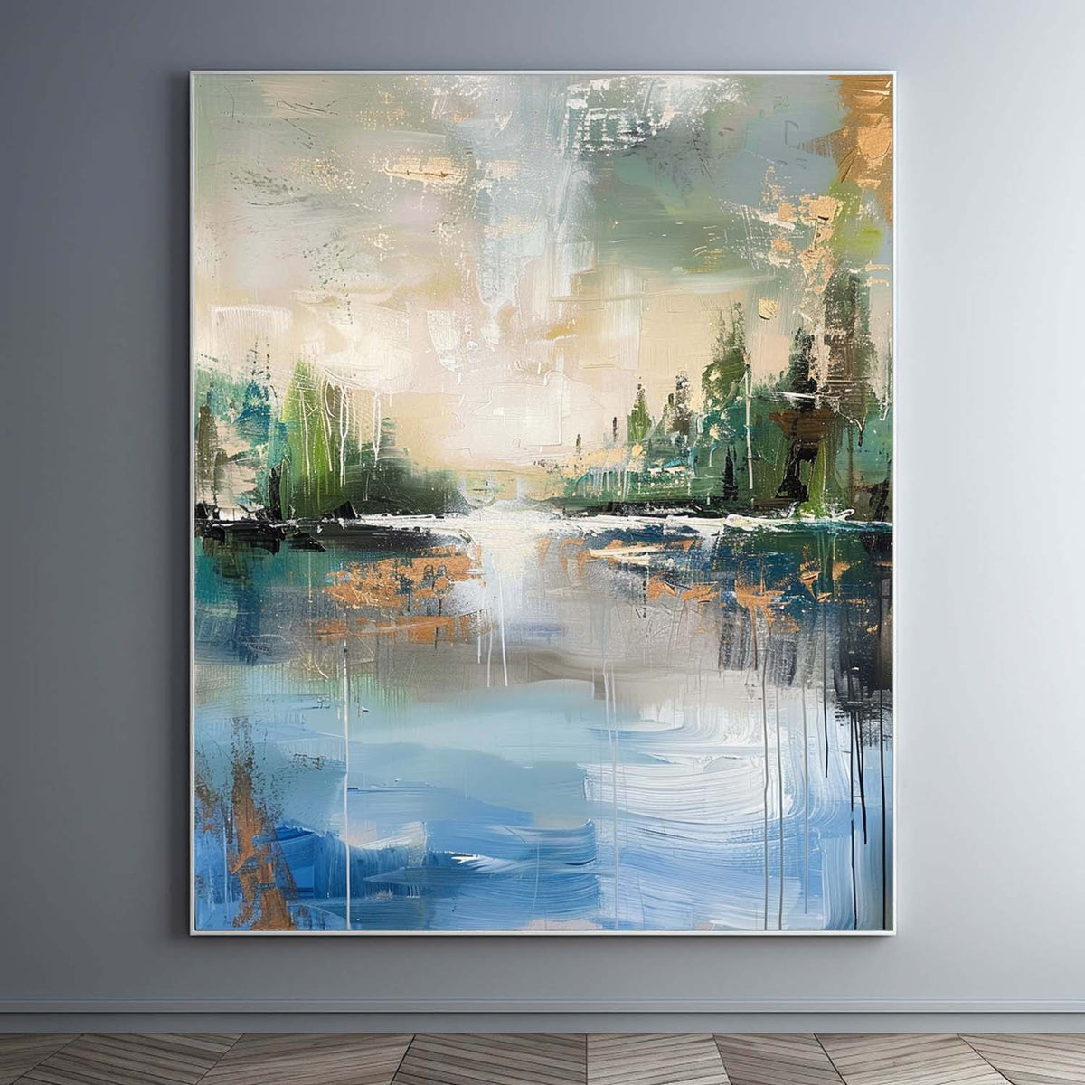Abstract Lakeside Landscape Painting